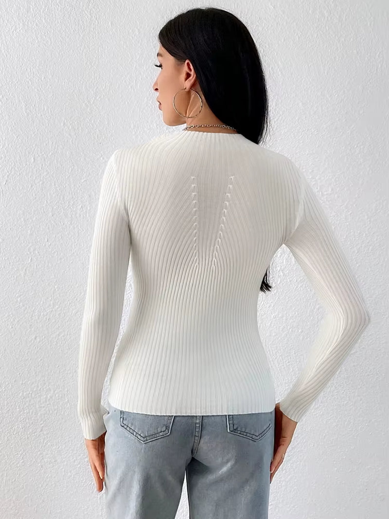 2024 Autumn/Winter Women’s Solid White & Black Turtleneck Sweaters – Long Sleeve Fashion Pullovers