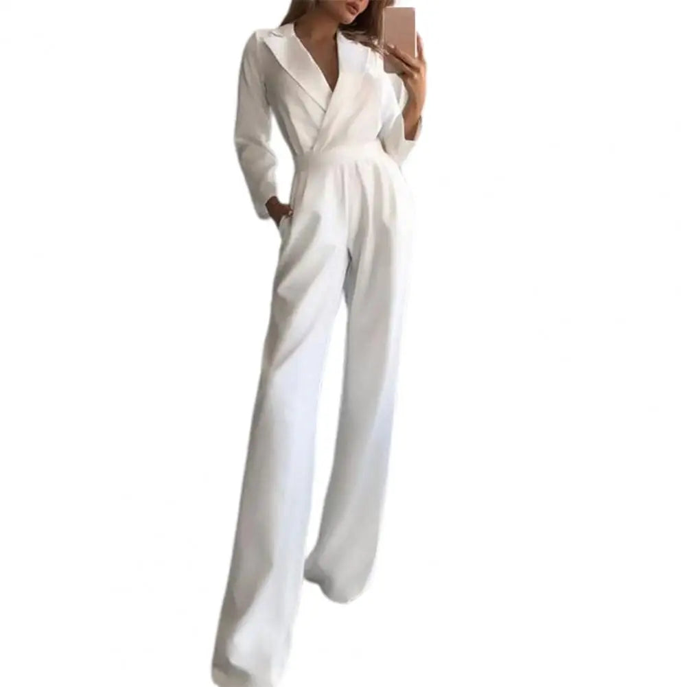 Elegant Straight Leg High-Waist Jumpsuit for Women – Autumn/Winter Office Lady Long Sleeve Jumpsuit, Perfect for Weddings