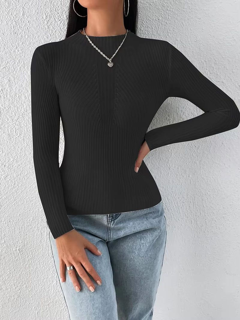 2024 Autumn/Winter Women’s Solid White & Black Turtleneck Sweaters – Long Sleeve Fashion Pullovers