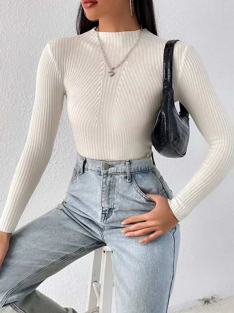 2024 Autumn/Winter Women’s Solid White & Black Turtleneck Sweaters – Long Sleeve Fashion Pullovers