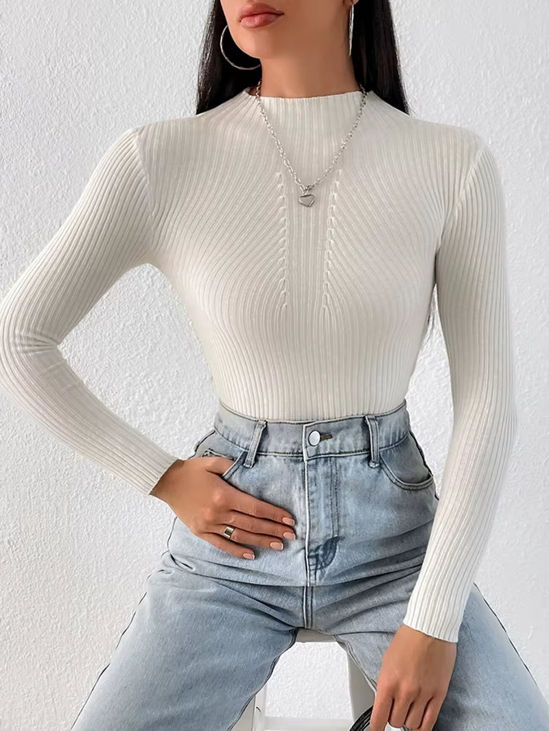 2024 Autumn/Winter Women’s Solid White & Black Turtleneck Sweaters – Long Sleeve Fashion Pullovers