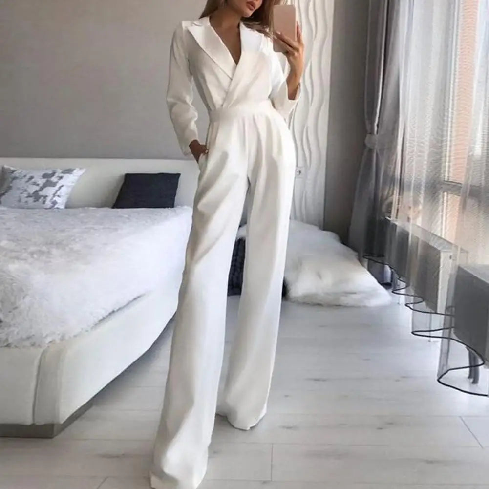 Elegant Straight Leg High-Waist Jumpsuit for Women – Autumn/Winter Office Lady Long Sleeve Jumpsuit, Perfect for Weddings