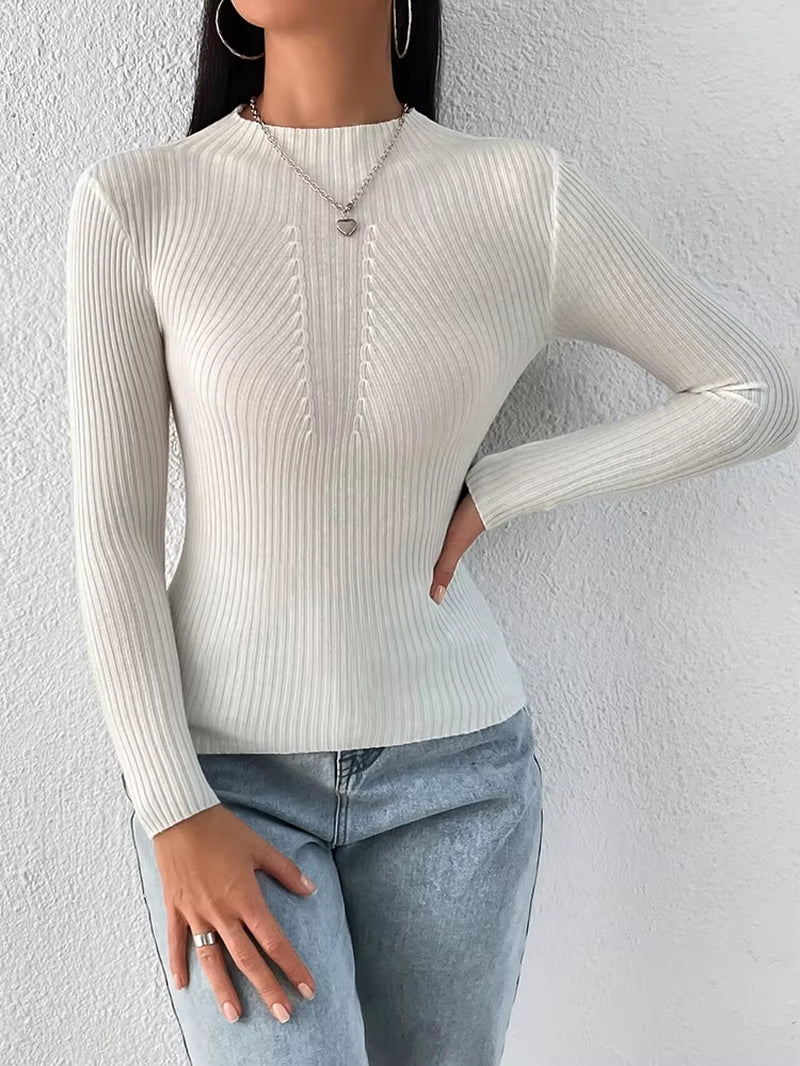 2024 Autumn/Winter Women’s Solid White & Black Turtleneck Sweaters – Long Sleeve Fashion Pullovers